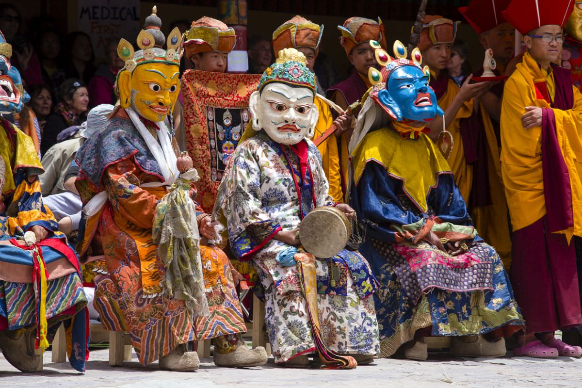 Tibetan lamas dressed for mask dance at Hemis Gompa, Ladakh India