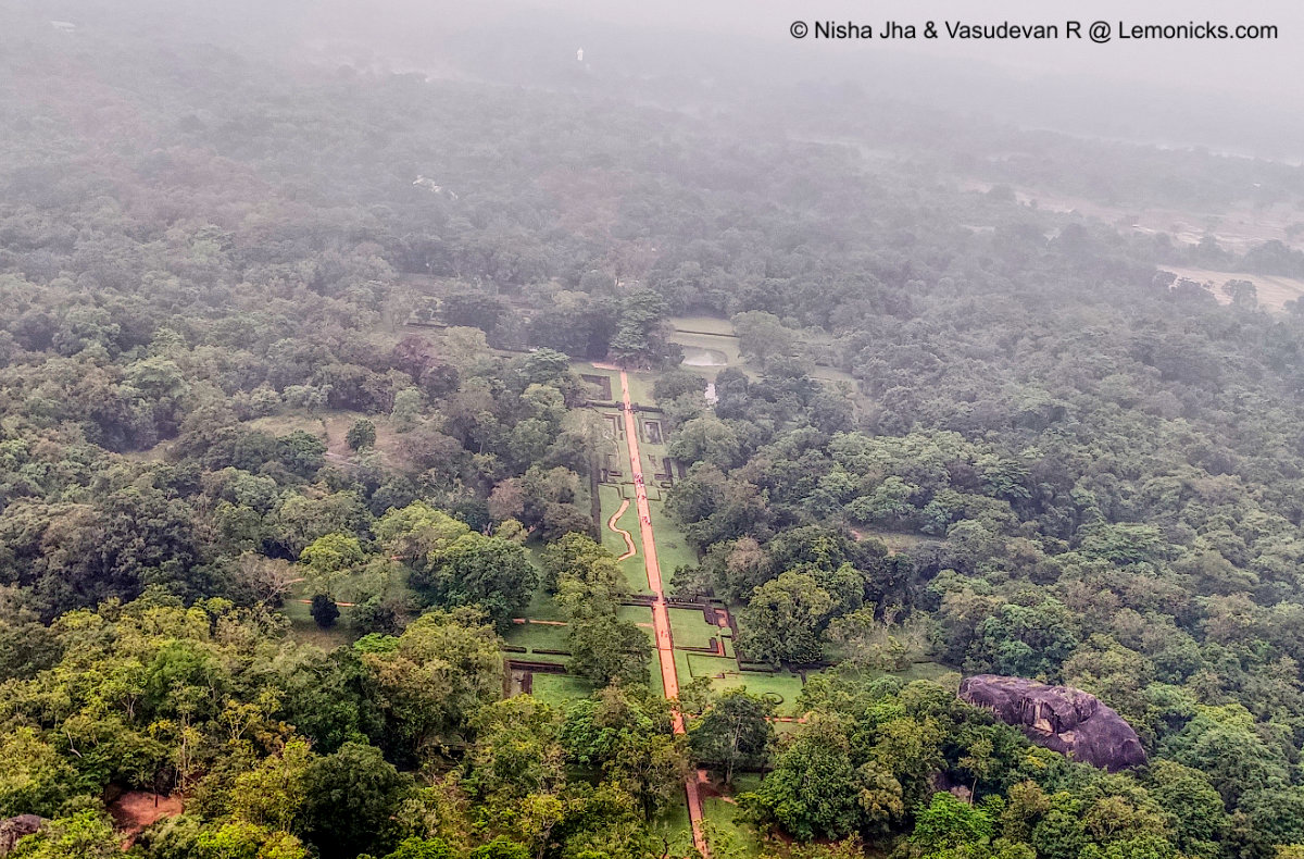 Sigirya, View of the gardens from the top Unesco World Heritage Site Sri Lanka