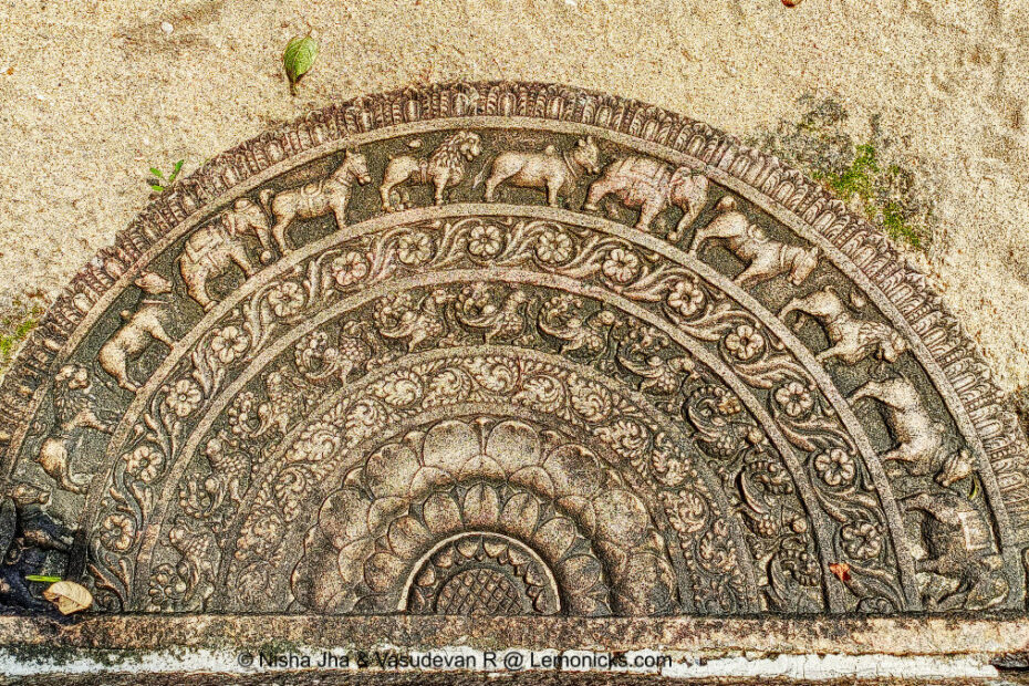 Sankada Pahana or moonstone at the entrance of Uda Vihara