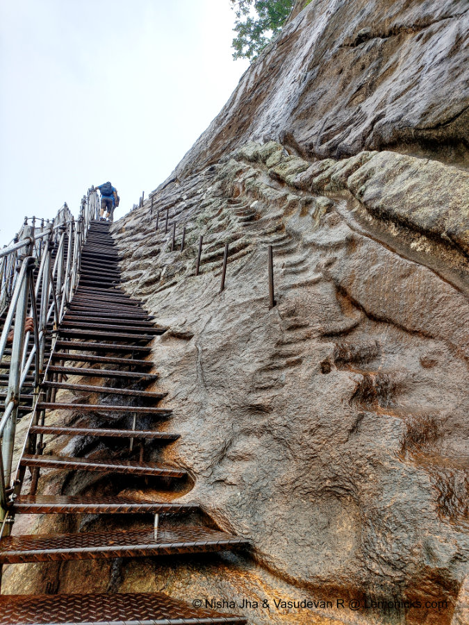 Steep iron ladder to reach the summit of sigiriya