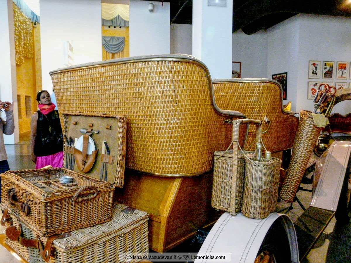 picnic car with seats, carriers made with cane. It also has a picnic basket containing cutlery to give you a complete feel of real picnic. Automobile museum in Malaga @www.lemonicks.com