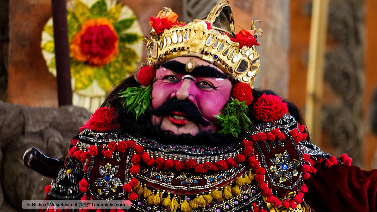 Barong Dance Kersi Dance Ubud Bali Indonesia . An actor dressed up as the king .
